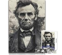 Rompecabezas de 1000 Piezas para Adultos Abraham Lincoln con Gato Retrato histórico Juego Educativo Regalo Educativo para cumpleaños Tamaño 50x75cm