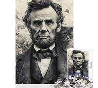 Rompecabezas de 1000 Piezas para Adultos: Abraham Lincoln con Gato Retrato histórico Juguete antiestrés Regalo de cumpleaños Juego Relajante desafiante (tamaño 38x52cm)