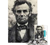 Rompecabezas de 1000 Piezas para Adultos Abraham Lincoln con un Gato Retrato histórico Rompecabezas de 1000 Piezas Juguetes antiestrés Regalo de cumpleaños Juego desafiante Regalos (38x26cm)