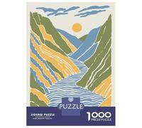 Rompecabezas De 1000 Piezas para Adultos Abstract Mountain River Landscape Illustration Rompecabezas para Adultos Juegos Relajantes Regalos para Mujeres Desafiantes para Completar 38x26cm/1000pcs