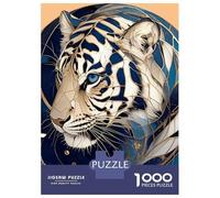 Rompecabezas De 1000 Piezas Para Adultos Abstract White Tiger with Blue And Gold Accents Rompecabezas Para Adultos Juegos De Relajación Una Obra De Arte Regalos Para Amigos Y Familiares 70x50cm/1000pc