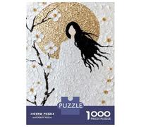 Rompecabezas De 1000 Piezas para Adultos Abstract Woman with Flowers and Golden Sun Rompecabezas para Adultos Juegos Relajantes Regalos para Mujeres Desafiantes para Completar 70x50cm/1000pcs