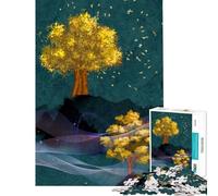 Rompecabezas de 1000 Piezas para Adultos Abstracto Dorado árboles Naturaleza Rompecabezas para Adolescentes Juego Familiar decoración del hogar difícil y desafiante (tamaño 38x26cm)