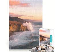 Rompecabezas de 1000 Piezas para Adultos: Acantilados costeros y Olas rompiendo al Atardecer Juegos educativos, de análisis y lógica Regalos para Mujeres 38x26cm