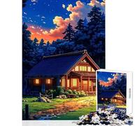 Rompecabezas de 1000 Piezas para Adultos Acogedora cabaña en el Bosque Juegos relajantes decoración del hogar Juguetes antiestrés Lista de Deseos con Papá Noel (38x26cm)