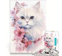 Rompecabezas de 1000 Piezas para Adultos Acuarela de un Gato Persa Juego Imposible desafío difícil para Fortalecer el Amor Entre Parejas 38x26cm
