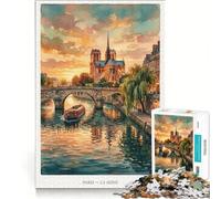 Rompecabezas de 1000 Piezas para Adultos: Acuarela del río Sena en París, Juegos Familiares, un Reto para completar, Que fomenta el Amor Entre Parejas 38x52cm