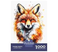 Rompecabezas de 1000 piezas para adultos, acuarela, zorro, retrato de zorro, para adultos, juegos familiares, una obra de arte, ayuda al ejercicio cerebral, 38 x 26 cm, 1000 piezas