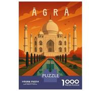 Rompecabezas De 1000 Piezas para Adultos Agra Travel Poster India - Taj Mahal & Indian Majesty Rompecabezas para Adultos Juego De Ingenio Pero Divertido Y Humorístico 38x26cm/1000
