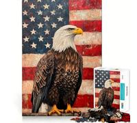 Rompecabezas de 1000 Piezas para Adultos Águila Calva y Bandera Americana Juego de ingenio y diversión para Relajarse y Disfrutar en cumpleaños (38x26cm)