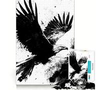 Rompecabezas de 1000 Piezas para Adultos Águila en Vuelo en Blanco y Negro,Juego de Ajuste, Juego Mental,Regalo de cumpleaños (38x52cm)