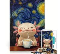 Rompecabezas de 1000 piezas para adultos Ajolote disfrutando de un café en la noche estrellada Juego de articulaciones firmes Juego de concentración Regalo ideal para pasar un buen rato Divertido Arte