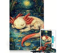 Rompecabezas de 1000 piezas para adultos Ajolote durmiendo en la noche estrellada Juego de corte premium Actividad para la mente inteligente Tiempo de paz y diversión Cumpleaños Arte y juego (38x26cm)