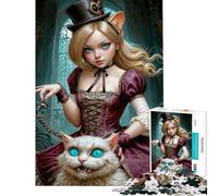 Rompecabezas de 1000 Piezas para Adultos Alicia y su Gato Difícil y desafiante Juguete Educativo para Mayores de 14 años Juego de Rompecabezas Incluido (38x52cm)
