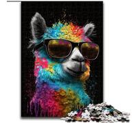 Rompecabezas de 1000 Piezas para Adultos,Alpaca Colorida con Gafas,Hecho de Madera,Ideal para diversión Familiar,relajación y Regalos navideños,50x75cm para Adolescentes y diversión Familiar