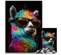 Rompecabezas de 1000 Piezas para Adultos: Alpaca Colorida con Gafas. Rompecabezas difícil para Adultos. Ideal para Parejas, Navidad,Año Nuevo y San Valentín. 26x38cm