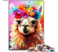Rompecabezas de 1000 Piezas para Adultos,Alpaca con Flores,de Madera,para Adolescentes y jóvenes, cumpleaños y Vacaciones,50x75cm,decoración artística DIY