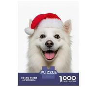 Rompecabezas De 1000 Piezas Para Adultos American Eskimo Dog with Santa Hat Portrait Rompecabezas Para Adultos Juegos Familiares Para La Diversión Familiar Regalo De Cumpleaños, Regalos, 70x50cm/1000p