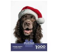 Rompecabezas De 1000 Piezas Para Adultos American Water Spaniel Dog with Santa Hat Portrait Rompecabezas Para Adolescentes Juego Práctico Desafío Difícil Regalo De Cumpleaños, Regalos, 70x50cm/1000pcs
