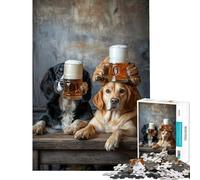 Rompecabezas de 1000 Piezas para Adultos Amigos de la Cerveza Perros brindis Rompecabezas para Adultos Juegos Familiares Vacaciones en casa Matar el Tiempo difícil y desafiante (tamaño 38x26cm)