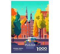 Rompecabezas De 1000 Piezas para Adultos Amsterdam Canal Boat Ride Rompecabezas para Adultos Juegos De Relajación Desafío Difícil Regalo De Cumpleaños, Regalos, 52x38cm/1000pcs