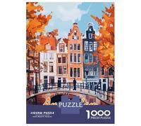 Rompecabezas De 1000 Piezas para Adultos Amsterdam Canal Painting Rompecabezas Juego De Ingenio Carrera De Velocidad De Manos Interacción Entre Padres E Hijos 52x38cm/1000pcs