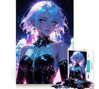 Rompecabezas de 1000 piezas para adultos Ángel de neón celestial en paisaje nocturno futurista Diseño de corte preciso Divertido rompecabezas Regalo ideal para el tiempo libre y la decoración navideña