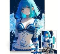 Rompecabezas de 1000 Piezas para Adultos Ángel de Pelo Azul con Tatuajes,Chica Anime,Videojuegos,decoración Elegante,Juego cognitivo Divertido,Juego de Paz,Actividad de cumpleaños 50x75cm