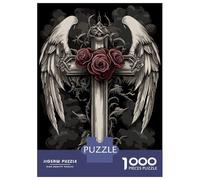 Rompecabezas De 1000 Piezas para Adultos Angel Wings Gothic Cross Roses Rompecabezas Práctico Juego Decoración del Hogar Cumpleaños Y Navidad 52x38cm/1000pcs