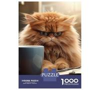 Rompecabezas De 1000 Piezas para Adultos Angry Cat Drinking Coffee Rompecabezas para Adultos Juegos Relajantes Regalo De Cumpleaños Regalos Y Cumpleaños Únicos 70x50cm/1000pcs