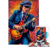 Rompecabezas de 1000 Piezas para Adultos Angus Young Guitarrista Rompecabezas para Adultos Juego de ingenio antiestrés difícil y desafiante (tamaño 50x75cm)