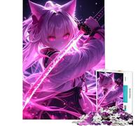 Rompecabezas de 1000 Piezas para Adultos Anime Cat Girl Neon Katana Diversión en casa Actividades Familiares Juguetes antiestrés para Mayores de 14 años Juego de Rompecabezas ofrecido 38x52cm
