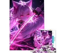 Rompecabezas de 1000 Piezas para Adultos Anime Cat Girl Neon Katana para cumpleaños Navidad Actividades Familiares Juguetes de Bricolaje para Mayores de 14 años 50x75cm