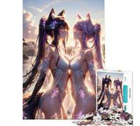 Rompecabezas de 1000 Piezas para Adultos Anime Fox Girls Sunset Diversión en casa Actividades decoración del hogar Juguetes de decoración del hogar para Mayores de 14 años 50x75cm