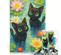 Rompecabezas de 1000 Piezas para Adultos: Anime, Gatos Negros en un Estanque de nenúfares, Juego Educativo, Carrera de Velocidad Manual, Regalo de cumpleaños, Regalos de Viaje 38x52cm