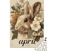 Rompecabezas De 1000 Piezas para Adultos April Bunny Flowers Calendar Rompecabezas Juego De Ingenio Alivia El Estrés Cumpleaños 70x50cm/1000pcs