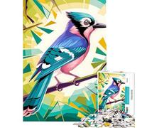 Rompecabezas de 1000 Piezas para Adultos Aquamarine Jay︰ El arrendajo Azul en un diseño geométrico de Naturaleza difícil y desafiante Juego práctico de Montaje Apto para Mayores de 14 años 38x52cm