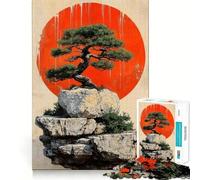 Rompecabezas de 1000 Piezas para Adultos Árbol bonsái y Sol Rojo Decoración práctica y Divertida para ejercitar la Mente Ideal para Momentos de Ocio y Entretenimiento