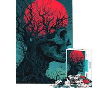 Rompecabezas de 1000 Piezas para Adultos Árbol con Calavera y Luna roja Rompecabezas Divertido para Adultos difícil único Ideal para cumpleaños y Regalos (tamaño 38x52cm)