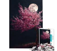 Rompecabezas de 1000 Piezas para Adultos Árbol de Cerezo en Flor bajo la luz de la Luna Divertidas Actividades en casa Juego difícil/Imposible Apto para Mayores de 14 años 38x26cm