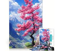 Rompecabezas de 1000 Piezas para Adultos Árbol de Cerezo en Flor en Paisaje de montaña Diseño artístico de Corte nítido Un desafío Mental Un Divertido Juego para Pasar el rato Regalo Ideal