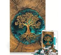 Rompecabezas de 1000 Piezas para Adultos, Árbol de la Vida Dorado, Arte en Resina, Juego Imposible, Reto para Completar, 38x52cm