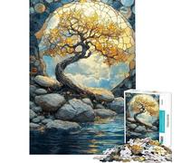Rompecabezas de 1000 Piezas para Adultos Árbol Dorado en Marco de Mosaico Rompecabezas para Adultos Juegos Familiares desafío difícil desafío Educativo (tamaño 38x26cm)
