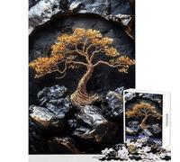 Rompecabezas de 1000 Piezas para Adultos Árbol Dorado sobre Rocas Juego práctico Que Mejora la Memoria y es antiestrés Colección de Artistas Bellas Artes (38x26cm)