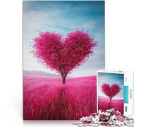 Rompecabezas de 1000 Piezas para Adultos Árbol en Forma de corazón en un Campo Rosa Hecho de cartón para Mayores de 14 años Juegos relajantes Mejorar el Amor Entre Parejas tamaño：26x38cm