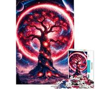 Rompecabezas de 1000 Piezas para Adultos Árbol Espacial de fantasía roja Juegos Divertidos para Adultos antiestrés difícil y desafiante (tamaño 50x75cm)