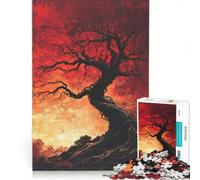 Rompecabezas de 1000 Piezas para Adultos Árbol retorcido contra Cielo Rojo Juego Imposible interacción Entre Padres e Hijos Ideal para cumpleaños y Navidad 50x75cm