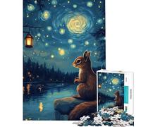 Rompecabezas de 1000 Piezas para Adultos Ardilla bajo un Cielo Estrellado Desafío Educativo para Decorar la Pared Juegos Familiares para Mayores de 14 años (38x26cm)