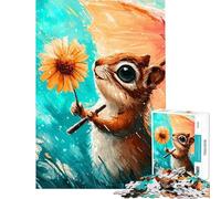 Rompecabezas de 1000 Piezas para Adultos Ardilla con Flor y Paraguas bajo la Lluvia Rompecabezas para Adultos Juego práctico Divertido y con Humor Regalo de cumpleaños (Tamaño 50x75cm)