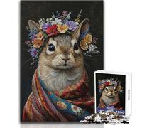 Rompecabezas de 1000 Piezas para Adultos, Ardilla con Flores, decoración del hogar, Juguetes de Bricolaje para Mayores de 14 años (tamaño 50x75cm)